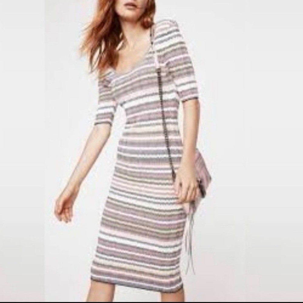 Rebecca Minkoff Striped Knit Midi Dress Size S Bodycon Scoop Neck Stretch
